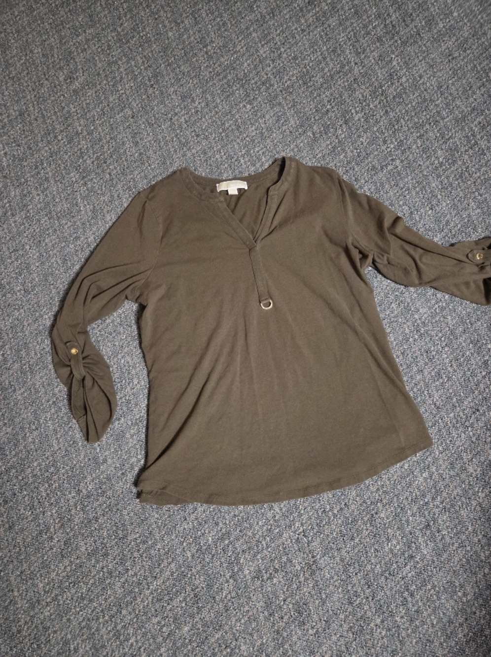 Michael Kors Olive Green V-Neck Tab-Sleeve Tunic